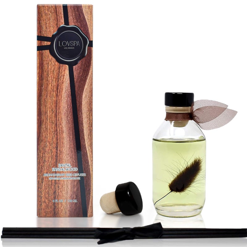 LOVSPA Reed Diffuser Set, Santal (Sandalwood) Scented Oil Diffuser with Sticks, Home Fragrance Accessories for Bathroom Shelf Decor, Aroma Diffusers for Home or Office Fall Decor, USA Made - Image 3